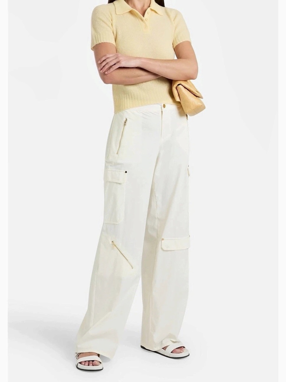 Alice + Olivia Stretch-Crêpe Cargo Pants Wide Leg Cargo Pants in White Size 8